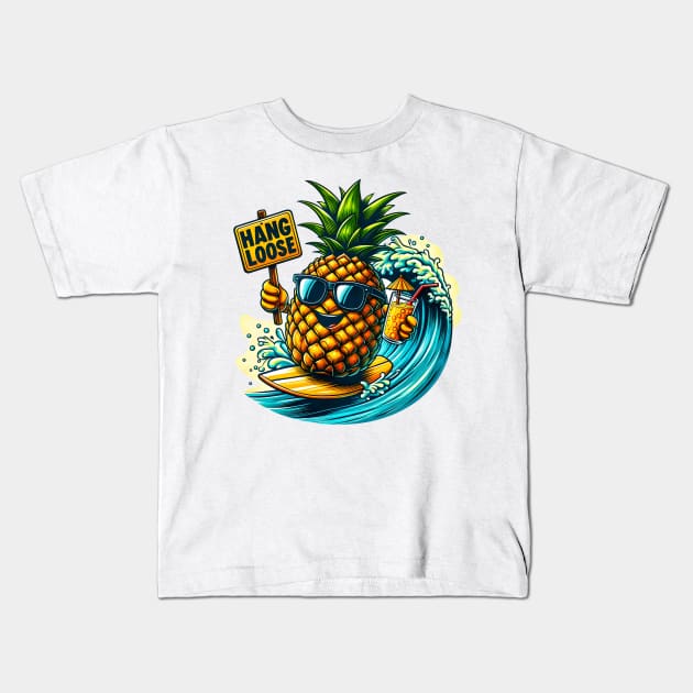 Pineapple Surfer Kids T-Shirt by JohnTy